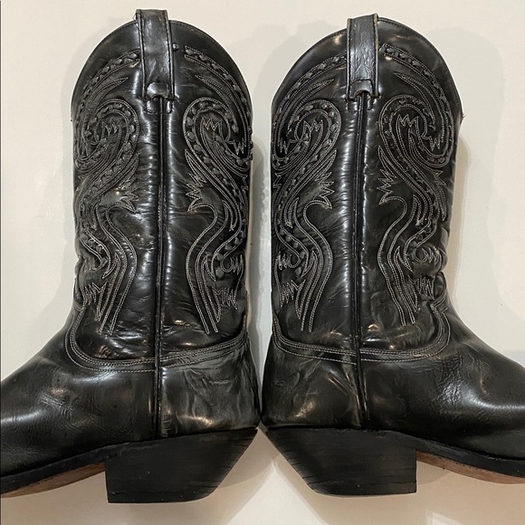 Tom Houston Black Grey Leather Cowboy Boots Size 8 Western Pointed Toe - Picture 9 of 16